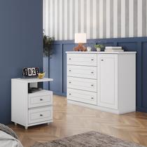 Conjunto Quarto Juvenil Americano 1 Cômoda e 1 Mesa de Cabeceira Branco Conjunto Quarto Juvenil Americano 1 Cômoda e 1 Mesa de Cabeceira Branco