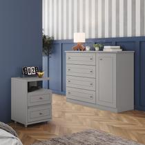 Conjunto Quarto Juvenil com Cômoda e Mesa de Cabeceira Americano Cinza