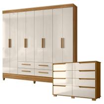 Conjunto Quarto Moval Guarda-roupa 8 Portas E Cômoda Freijo/Off White Conjunto Quarto Moval Guarda-roupa 8 Portas E Cômoda Freijo/Off White