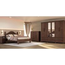 Conjunto Quarto Ouro Café: Guarda-Roupa 6 Portas, Cama Queen, Cômoda Sapateira e 2 Mesas Cabeceiras Madeira Pinus Conjunto Quarto Ouro Café: Guarda-Roupa 6 Portas, Cama Queen, Cômoda Sapateira e 2 Mesas Cabeceiras Madeira Pinus