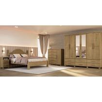 Conjunto Quarto Ouro: Guarda-Roupa 6 Portas, Cama Queen, Cômoda Sapateira e 2 Mesas Cabeceiras Freijó Madeira Pinus