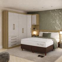 Conjunto Quarto Queen Base Box e Colchão 6 Peças 6 Portas 5 Gavetas Paris Eucamóveis