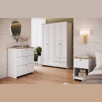Conjunto Quarto Solteiro Completo 3 Peças 4 Portas 6 Gavetas Americano Cor Branco - Decibal Móveis Conjunto Quarto Solteiro Completo 3 Peças 4 Portas 6 Gavetas Americano Cor Branco - Decibal Móveis