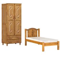Conjunto Quarto Solteiro: Guarda-Roupa Multiuso 2 Portas Cama Madeira Pinus Freijó - Cavazotto