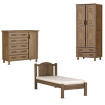 Conjunto Quarto Solteiro: Guarda-Roupa Multiuso 2 Portas, Cômoda Sapateira, Cama Madeira Pinus Imbuia - Cavazotto Conjunto Quarto Solteiro: Guarda-Roupa Multiuso 2 Portas, Cômoda Sapateira, Cama Madeira Pinus Imbuia - Cavazotto