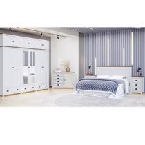 Conjunto Quarto Topázio Branco: Guarda-Roupa 12 Portas, Cômoda, Cabeceira e 2 Mesas de Cabeceiras Conjunto Quarto Topázio Branco: Guarda-Roupa 12 Portas, Cômoda, Cabeceira e 2 Mesas de Cabeceiras