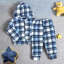 Conjunto Quentinho Sherpa Xadrez para Bebês Meninos Azul