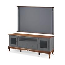 Conjunto Rack 60503 + Painel 50513 para Sala Pés Luiz XV 2 Gavetas 2 Portas e Nicho Linz Móveis - Cinza/Imbuia Glazer