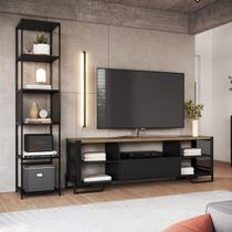 Conjunto Rack e Estante Industrial Sala Escritório Preto Conjunto Rack e Estante Industrial Sala Escritório Preto