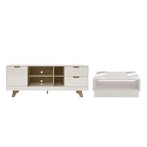 Conjunto Rack e Mesa de Centro Dubbo Off White Carvalho