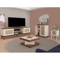 Conjunto Rack, Mesa De Apoio e Buffet Charlotte e Mesa De Centro Saara Artely Cor Pinho com Off White Conjunto Rack, Mesa De Apoio e Buffet Charlotte e Mesa De Centro Saara Artely Cor Pinho com Off White
