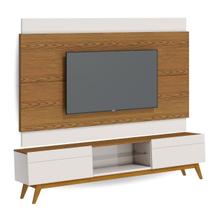 Conjunto Rack para Sala de Estar Retrô 2 Gavetas com Painel Estante Suspenso para TV de aé 56 Polegadas Classic 1.8 - Freijó/Off