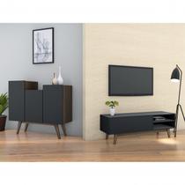 Conjunto Rack para TV até 48 Polegadas 1 Porta e Buffet 3 Portas Elegance Estilare Preto