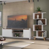 Conjunto Rack para TV até 60 Polegadas 2 Portas 2 Nichos e Estante Livreiro 4 Nichos Conjunto Rack para TV até 60 Polegadas 2 Portas 2 Nichos e Estante Livreiro 4 Nichos