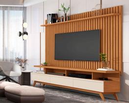 Conjunto Rack Vivare 1.8 Com Painel Classic Ripado para Tv até 72 Polegadas Nature com OffWhite - Rede Móveis Conjunto Rack Vivare 1.8 Com Painel Classic Ripado para Tv até 72 Polegadas Nature com OffWhite - Rede Móveis