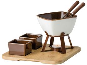 Conjunto Raclette e Aparelho de Fondue Cerâmica - Hauskraft Branco e Marrom Bilzen 8 Peças