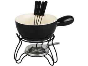 Conjunto Raclette e Aparelho de Fondue Cerâmica - Hauskraft Preto Lausanne 8 Peças