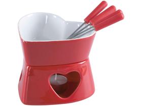 Conjunto Raclette e Aparelho de Fondue Cerâmica - Hauskraft Vermelho Herstal 7 Peças