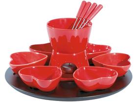 Conjunto Raclette e Aparelho de Fondue Cerâmica - Hauskraft Vermelho Mons 14 Peças