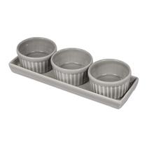 Conjunto Ramequim De Cerâmica Cinza Com Bandeja 4 Peças 100ml Para Servir Molhos Temperos Bolinhos