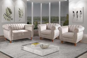 Conjunto Realeza Sofá com Poltronas Chesterfield Decoração Bege Claro