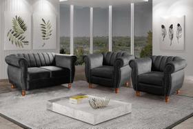 Conjunto Realeza Sofá com Poltronas Chesterfield Decoração Preto