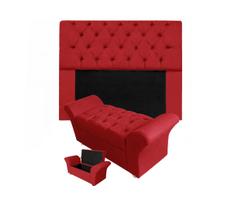Conjunto Recamier Baú Veneza e Cabeceira Mirage Casal 140 cm Suede Vermelho - INCASA DECOR