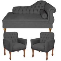 Conjunto Recamier Divã Chesterfield Cancun + 2 Poltrona Bia Para Studio Sala De Noiva Decoração