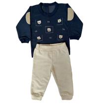 Conjunto Recém Nascido Calça Blusa Bebê Bichinhos Bordado