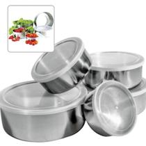 Conjunto Recipientes Tigelas Organizadoras Aço Inox 5 Peças Tampa Resistente Multiuso Conjunto Recipientes Tigelas Organizadoras Aço Inox 5 Peças Tampa Resistente Multiuso