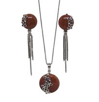 Conjunto redondo colar e brincos Prata 925 com pedra do Sol 40cm