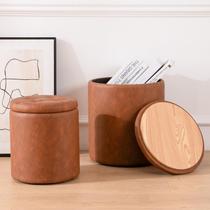 Conjunto redondo Ottoman Oakvivo de 2 material sintético com armazenamento marrom Conjunto redondo Ottoman Oakvivo de 2 material sintético com armazenamento marrom