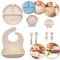 Conjunto Refeição Bebê Prato Babador Copo Talheres Silicone