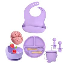 Conjunto Refeição Bebê Prato Babador Copo Talheres Silicone