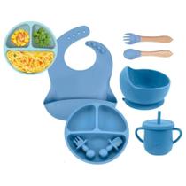 Conjunto Refeição Bebê Prato Babador Copo Talheres Silicone