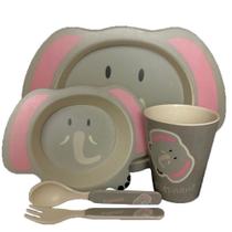Conjunto Refeição Infantil Prato Copo Talher Bambu Eco 5pçs Conjunto Refeição Infantil Prato Copo Talher Bambu Eco 5pçs