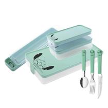 Conjunto Refeição Infantil Stitch Disney 7 Peças Estojo, Potes e Talheres Aço Inox - Simonaggio