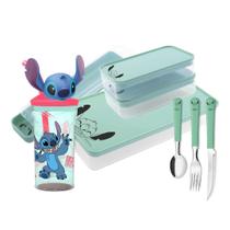 Conjunto Refeição Infantil Stitch Disney 8 Peças Estojo, Potes, Talheres e Copo 3D Com Canudo Conjunto Refeição Infantil Stitch Disney 8 Peças Estojo, Potes, Talheres e Copo 3D Com Canudo