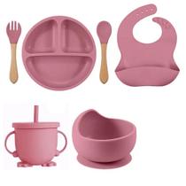 Conjunto Refeição Introdução Alimentar Prato Copo Babador Talher Bebê Infantil 6 Peças - New