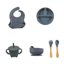 Conjunto Refeição Introdução Alimentar Prato Copo Babador Talher Bebê Infantil 6 Peças