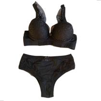 Conjunto Reforçado Sutiã Com Bojo de Microfibra e Renda Calcinha Tradicional Conjunto Reforçado Sutiã Com Bojo de Microfibra e Renda Calcinha Tradicional