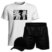 Conjunto Regata Algodão Short Tactel E Boné Coqueiro