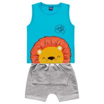 Conjunto regata azul leão e bermuda cinza mescla Kiko e Kika Conjunto regata azul leão e bermuda cinza mescla Kiko e Kika