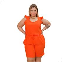 Conjunto Regata Babado Alça Larga e Bermuda Verão Plus Size