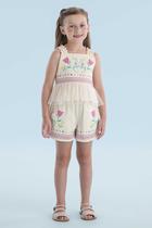 Conjunto regata babado tule e short estampa flores mon sucré Conjunto regata babado tule e short estampa flores mon sucré