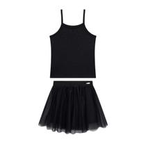 Conjunto Regata Canelada e Short Saia Preta Tule Nina Go Conjunto Regata Canelada e Short Saia Preta Tule Nina Go