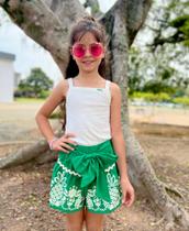 Conjunto regata canelada e shorts floral abacaxi momi