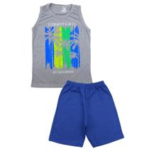 Conjunto Regata Cinza Bermuda Azul Royal Juvenil Menino Verão