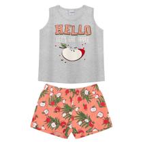 Conjunto Regata e Short Infantil Femina Estampada Maçã Rosa e Cinza 8 Anos - Rovitex