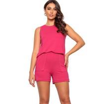 Conjunto Regata e Short Meia Coxa Feminino Viscose com Elastano Super Confortavel